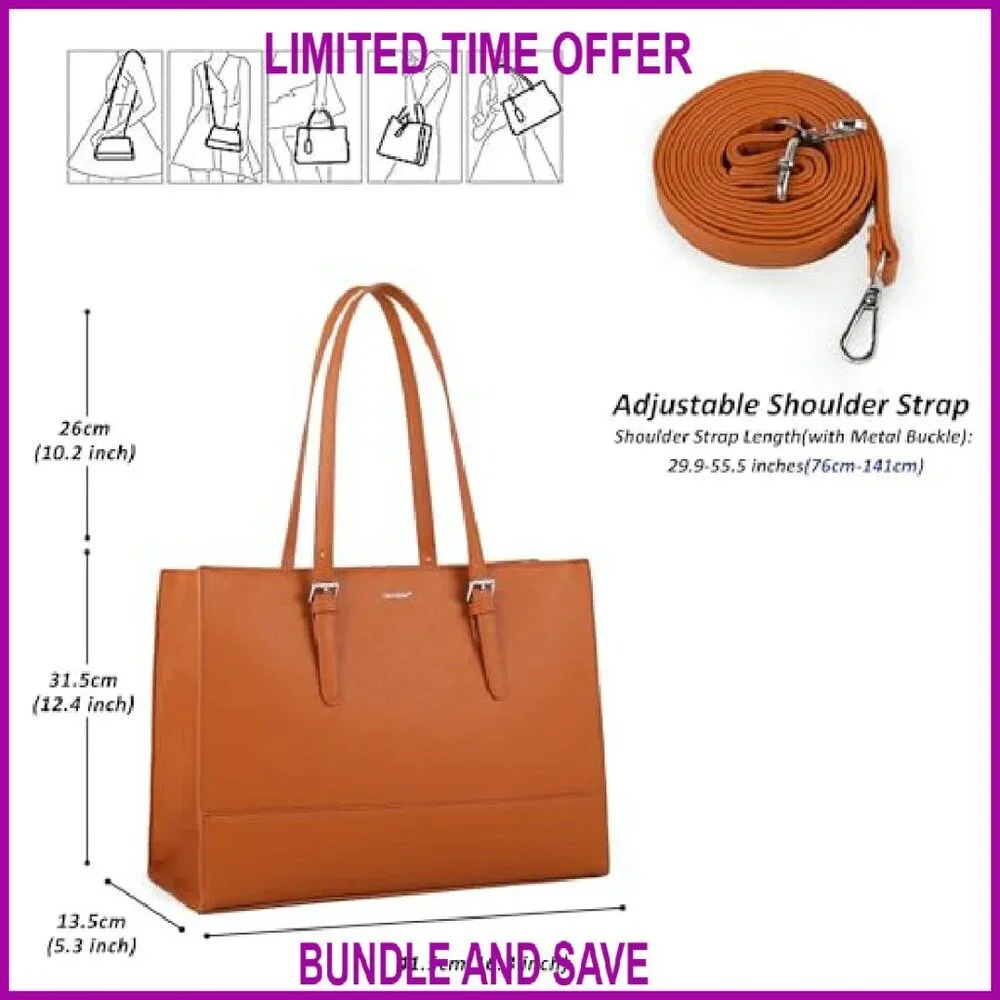 15.6 Inch Laptop Tote Bag, Premium Work Shoulder Bag with Multiple Carrying